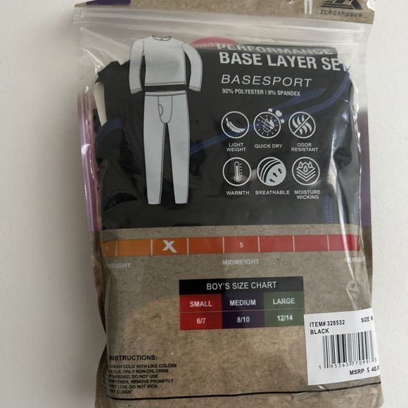 ZeroXposur Boys Performance Base Layer Set Midweight Black Size Medium - Picture 5 of 5